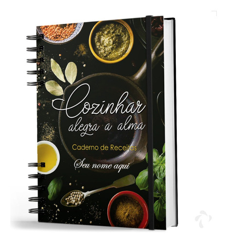 Fichário Para Receitas Preto Personalizado Com Nome