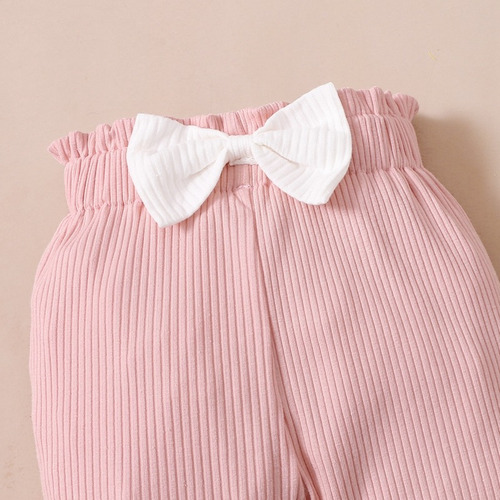 Conjunto De Mameluco Rosa De Algodón Suave Bebé Con Moño