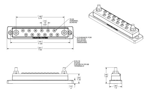 Pack Blue Sea Systems 250a Maxibus Busbar Con 12 Tornillos