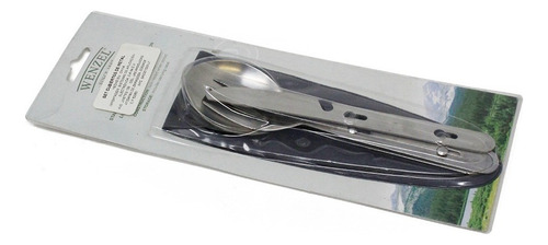 Set De 3 Cubiertos Con Estuche Para Campismo Wenzel 50000 Color Plateado