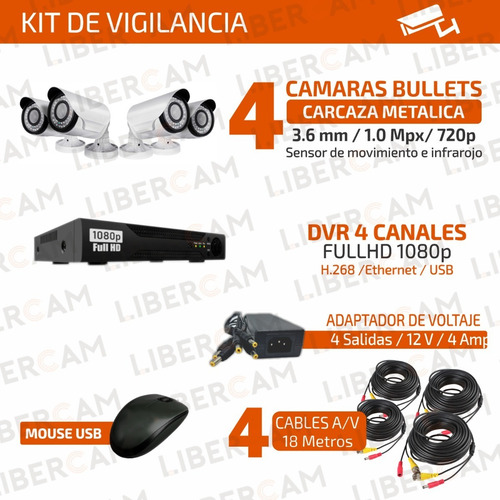 Imagen 3 de 10 de Kit Seguridad Dvr 4 Full Hd 4 Camaras Hd Infrarroja Hdmi Ip