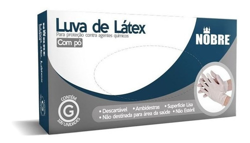 Luva De Procedimento Látex Com Pó Cx Com 100 Un Tam G Nobre