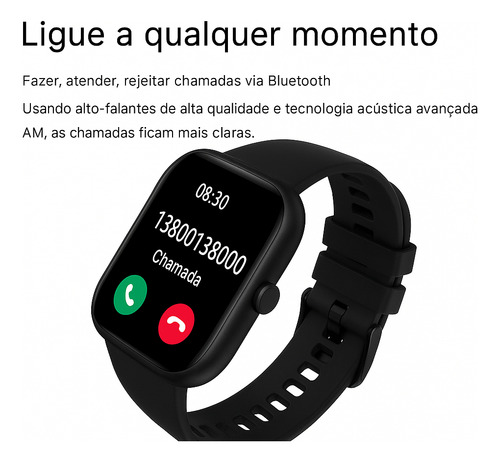Smartwatch Com Chamadas, Foto Na Tela, 2 Pulseiras, Bluetooth, Compatível Android Ios, Tela Touch, Notificações, À Prova Dágua, Relógio Esportivo Unissex - Super Fast Acessórios, Cor Da Caixa Black