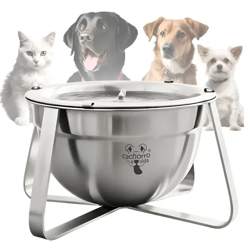 Bebedouro Automático Inox 4,5l Clean Gatos Cães + Suporte