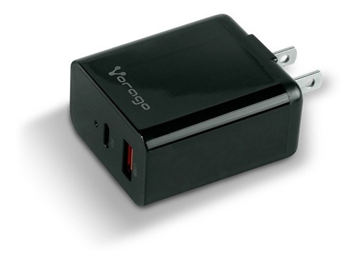 Cargador Vorago Carga Rapida Doble Entrada Usb C /a Negro