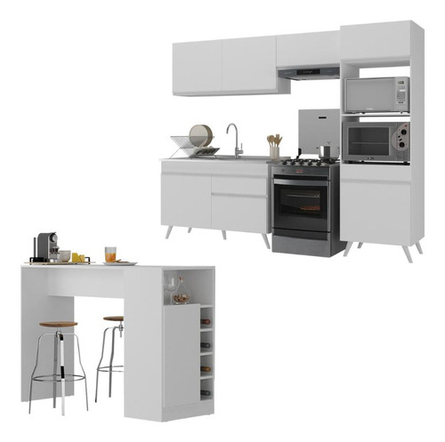 Armário Cozinha Compacta Com Mesa Veneza Multimóveis Mp2210 Cor Branco