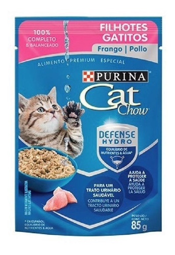 Alimento Cat Chow Defense Plus Gato Sabor Pollo Sobre De 85g