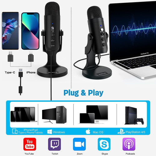 Micrófono Usb Zealsound, Micrófono Condensador Para Computad