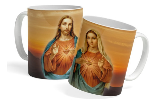 Mug Pocillo Taza Corazón De Jesús Y María - Religioso