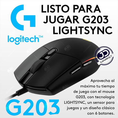 Mouse Gamer Logitech G203 Lightsync 8000dpi + Pad Mouse G240