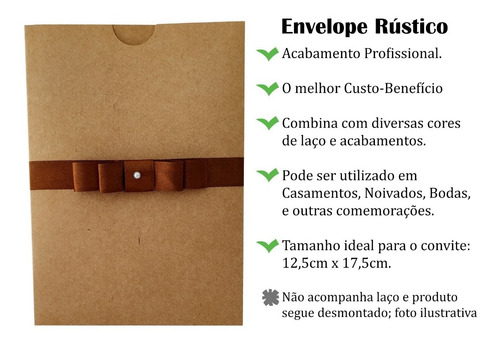 Imagem 2 de 2 de Envelope Kraft Para Convite De Casamento Modelo Luva C/ 50