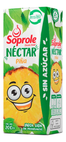 Caja Jugos Néctar Soprole Larga Vida Piña 200 Ml 30 Unidades