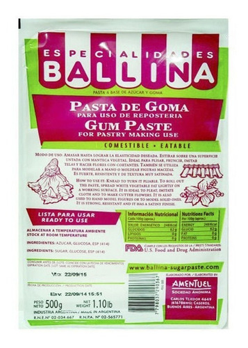 Pasta De Goma Color Blanco 500 Grs Ballina