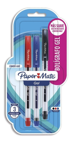 Pluma Lapicero Gel Paper Mate Punta Fina 3 Piezas  