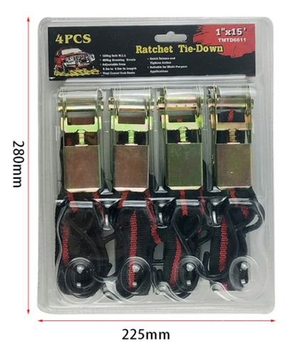 Imagen 9 de 10 de Set 4 Eslingas Amarre Parrillas Carga Vehículos Strap Lingas