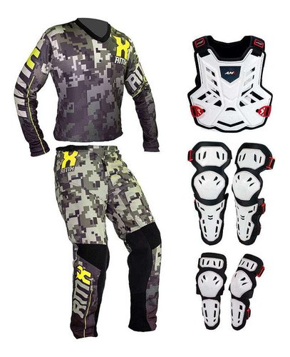 Kit Roupa Motocross Amx Joelheira Colete Camisa G - Calça 42