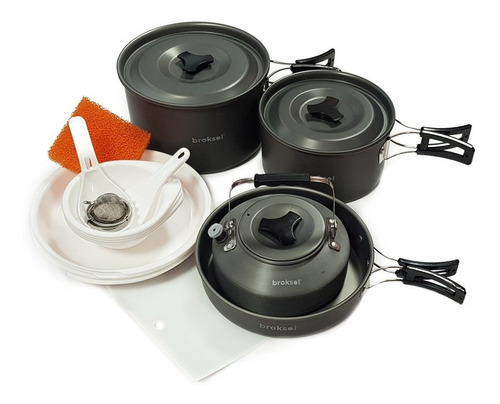 Imagen 1 de 4 de Set Marmitas Camping Broksol Aluminio Anodizado 4 Personas