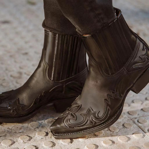 L Botas Vaqueras Tacón Alto Bordadas Punta En Punta Botines