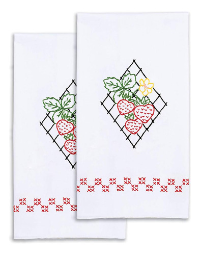 Needle Art Fresas Bordado Mano, Blanco