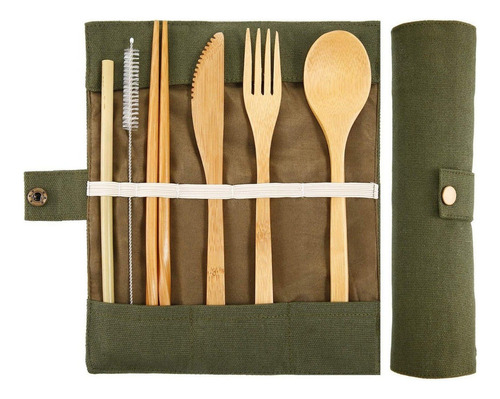 . Set Cubiertos De Bambu Con Estuche 7pz Ecologico Reutiliza