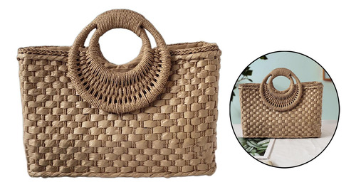Bolso De Hombro De Paja De Moda Bolso Tejido Señora Caqui