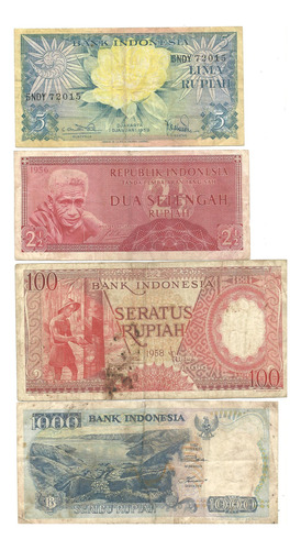 4 Billetes Indonesia 1956/58/59 Y 1992 Buenos