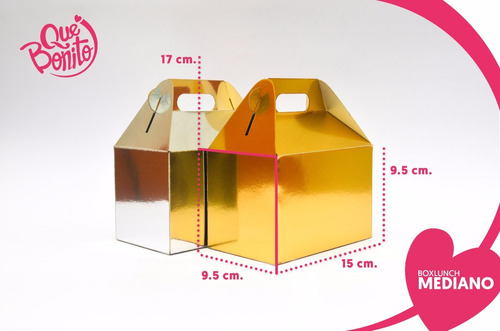 10 Cajas Boxlunch Mediana Metalizada Oro 