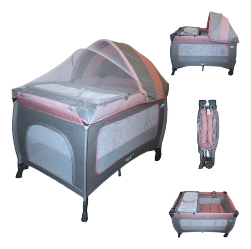 Cuna Corral Para Bebé | Plegable | Mosquitero Ts002 - Rosa