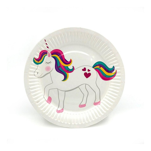 Imagen 3 de 10 de Set 10 Platos 18cm Y 10 Vaso Unicornio Cotillon