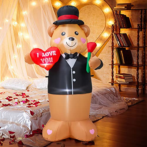 6ft Valentine's Day Inflatable Teddy Bear With Heart An...