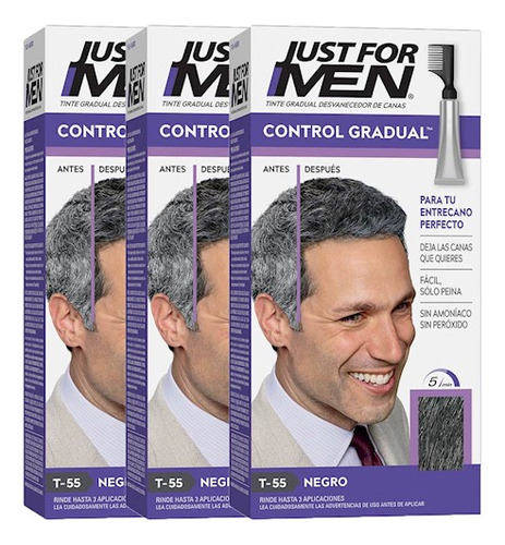 Pack X3 Jfm Tinte Hombre Control Gradual Negro 40 Gr