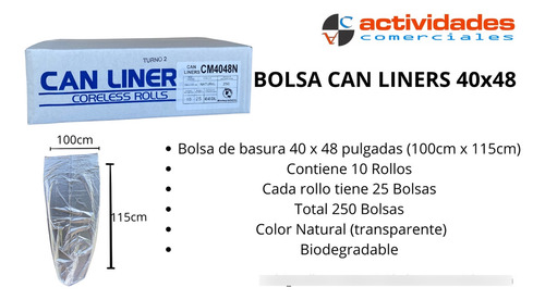 Bolsa Basura Can Liners 40x48(100cmx115cm) Transparente