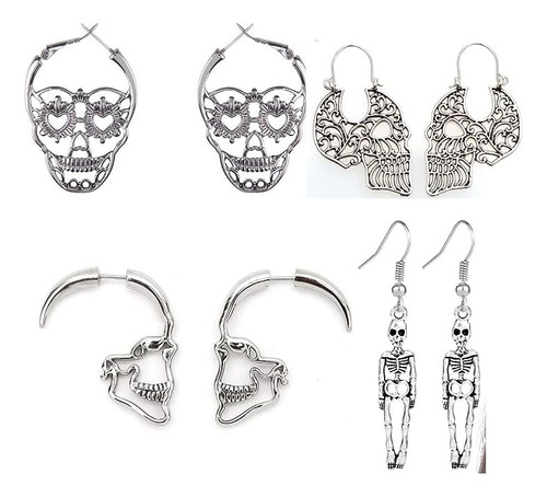 2 A 4 Pares Aretes Esqueleto Calavera Halloween Aretes Aro C