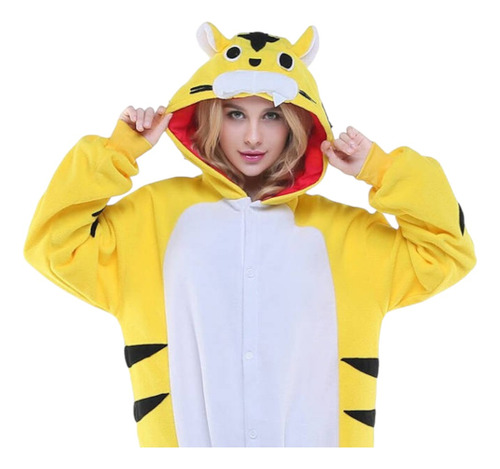 Pijama Disfraz Enterito Diseño Tigre Amarillo Para Adulto