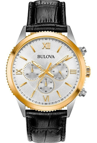 Reloj Bulova Chronograph Bk Leather Original Time Square