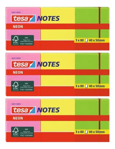 Pack X3 Taco Notas Adhesivas Tesa 40 X 50 Neón X 3 Colores