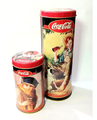 2 Latas Impresas Antiguas Promoción Coca-cola.