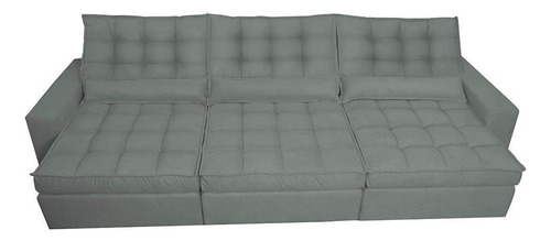 Sofá Retrátil e Reclinável 3,52m com Molas Ensacadas Cama Inbox Gold Tecido Suede Velusoft Cinza