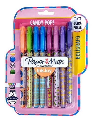 Set Lapiceras Colores Paper Mate Inkjoy Candy Pop X8