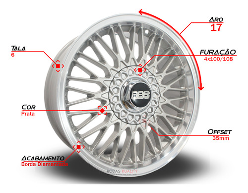 Rodas Aro 17 Tala 6 Bbs Balina 4x100/108 Gol Up Gti Voyage
