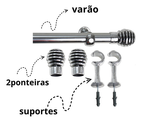 Kit Varão Varal, Bastão1,70 M 28 Mm Com Ponteira De Luxo