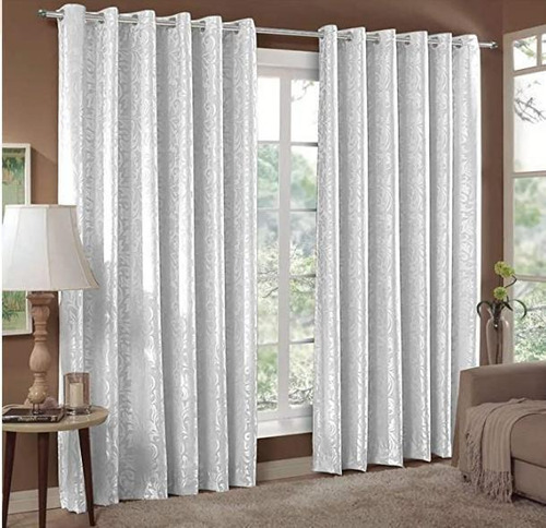 Cortina Jacquard 6,00x2,50 Branco Ilhós Quadrado Cromado