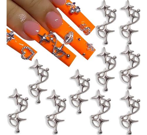 10pcs 3d Nail Charm Triple Nail Charms Y2k Silver Nail ...