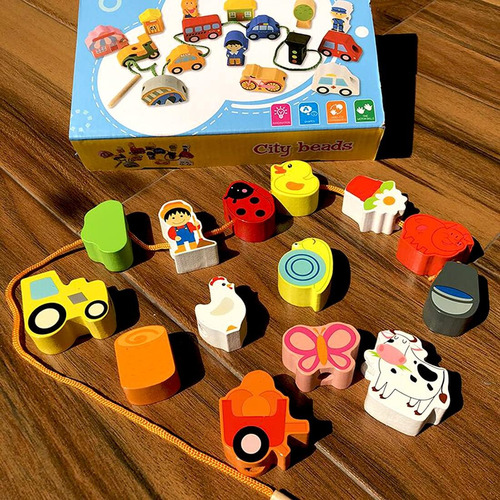 Juego De Bloque De Madera De Juguete De La Granja De La Gran