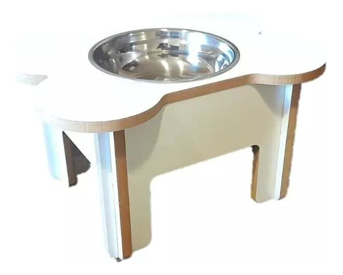 Comedero Bebedero Simple Para Perros De Madera Huesito Con Plato De Acero Antivuelco En Altura 36 X 27 X 20 Cm Mundo Cucha