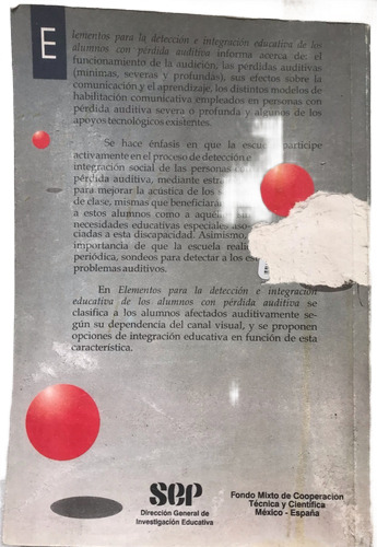 Pérdida Auditiva, Integración Educativa Alumnos Con. (Usado)
