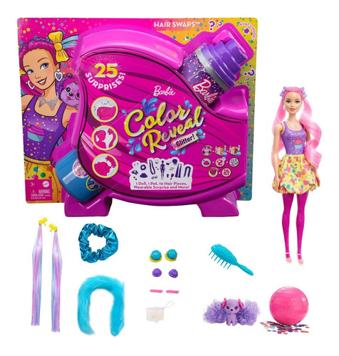 Barbie Color Reveal Glitter, Muñeca Barbie Con 25 Sorpresas.