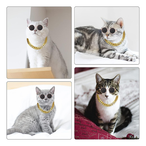 Gafas De Sol Retro Para Gatos Y Perros Con Cadena Dorada