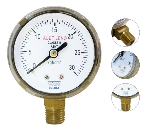 Manometro Para Acetileno Baixa 0-30kgf Ww Soldas