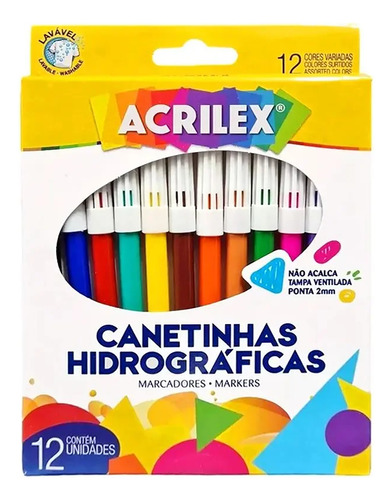 Canetinha Hidrográfica Caneta Colorida Lavável Com 12 Cores